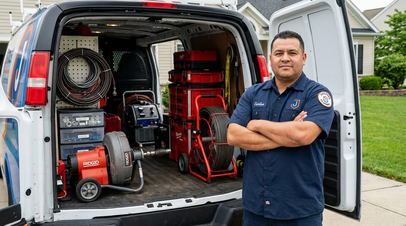 Professional drain cleaning equipment and Johns Plumbing LLC plumber in Joshua