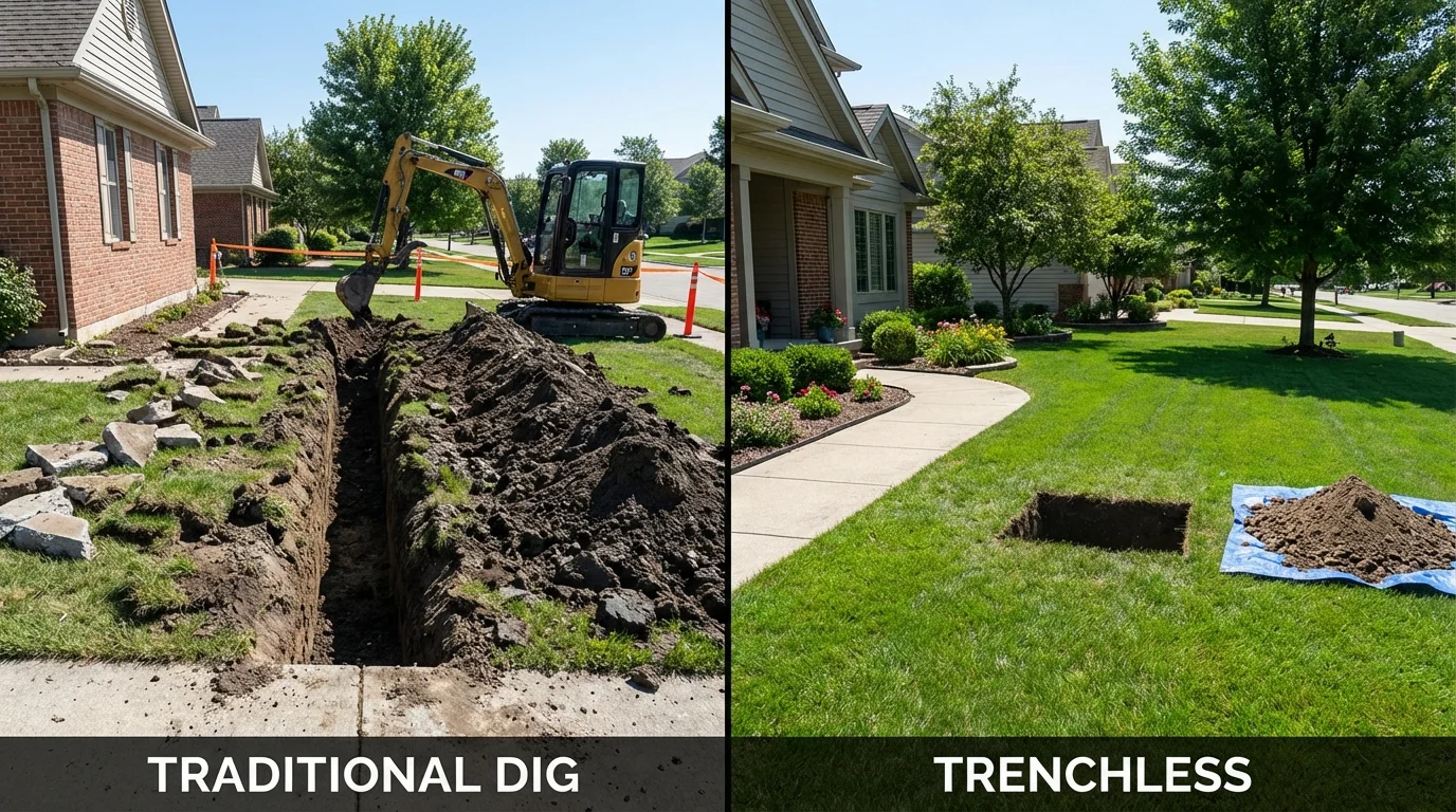 Trenchless sewer repair with minimal yard damage versus traditional excavation in Joshua, TX